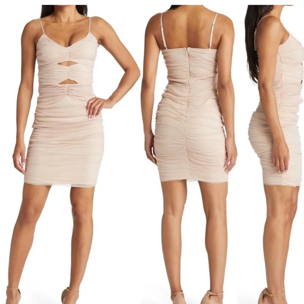 Posh Outlook Blush Swiss Dot Cutout Bodycon Dress - Picture 2 of 5